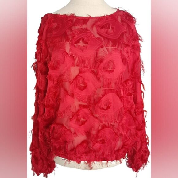 Cupio feature Red Longsleeve Blouse Size Medium‎ - Picture 1 of 5